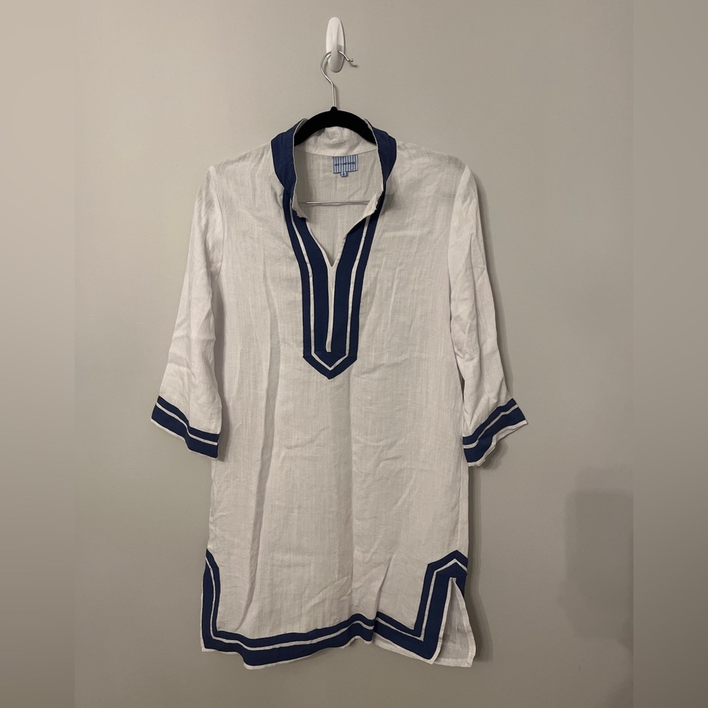Les Canebiers Swim Coverup Sz 8 White & Blue